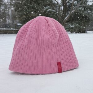 Kids Bula Ribbed Knit Beanie Hat Pink with Flece interior Banding